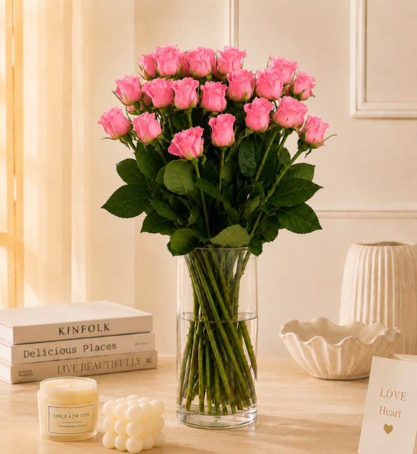 Fresh Pink Roses Bunch 20pcs Sagarflorist