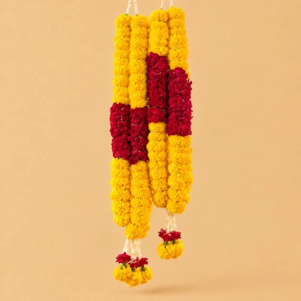 Elegant Rose & Yellow Marigold Flower Garland 2 pcs